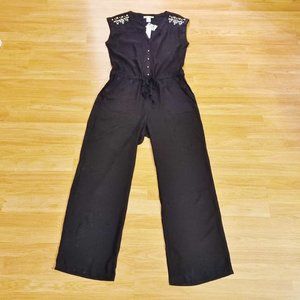 NWT Valentino Style Black Jumpsuit Palazzo Romper w/ RockStuds L Orig $89+Tax